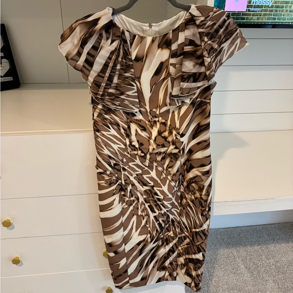 Basler Zebra Print Midi Dress in Brown and Cream